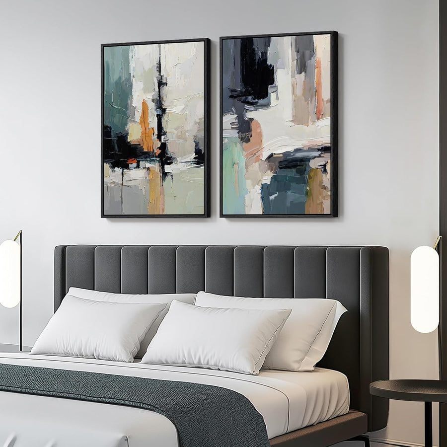 Set of 2 Abstract Canvas Wall Art 16x24 Framed Modern Prints