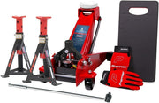 3 Ton Trolley Jack Combo Kit Heavy Duty Car Lift with Axle Stands & Tools Red