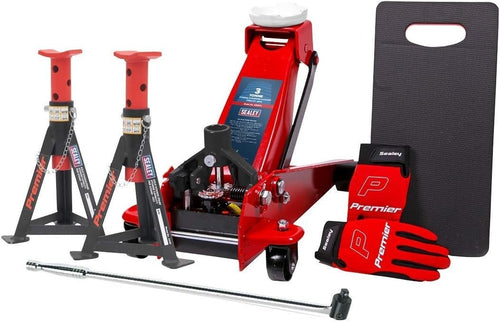 3 Ton Trolley Jack Combo Kit Heavy Duty Car Lift with Axle Stands & Tools Red