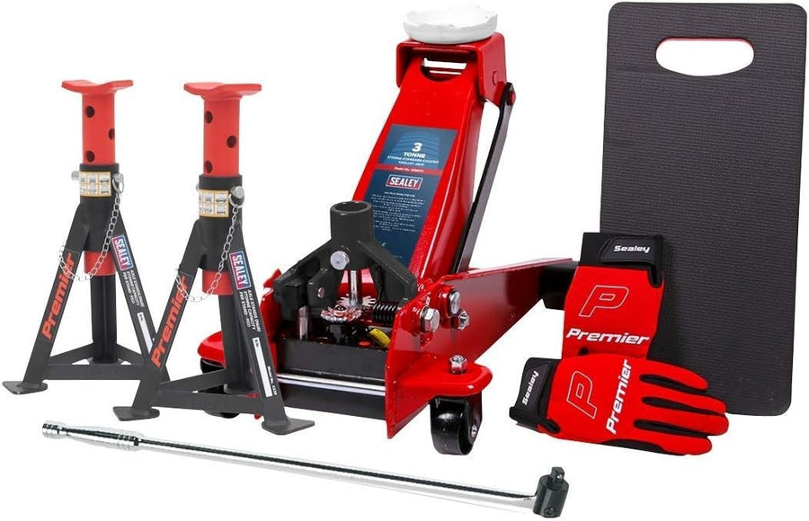 3 Ton Trolley Jack Combo Kit Heavy Duty Car Lift with Axle Stands & Tools Red
