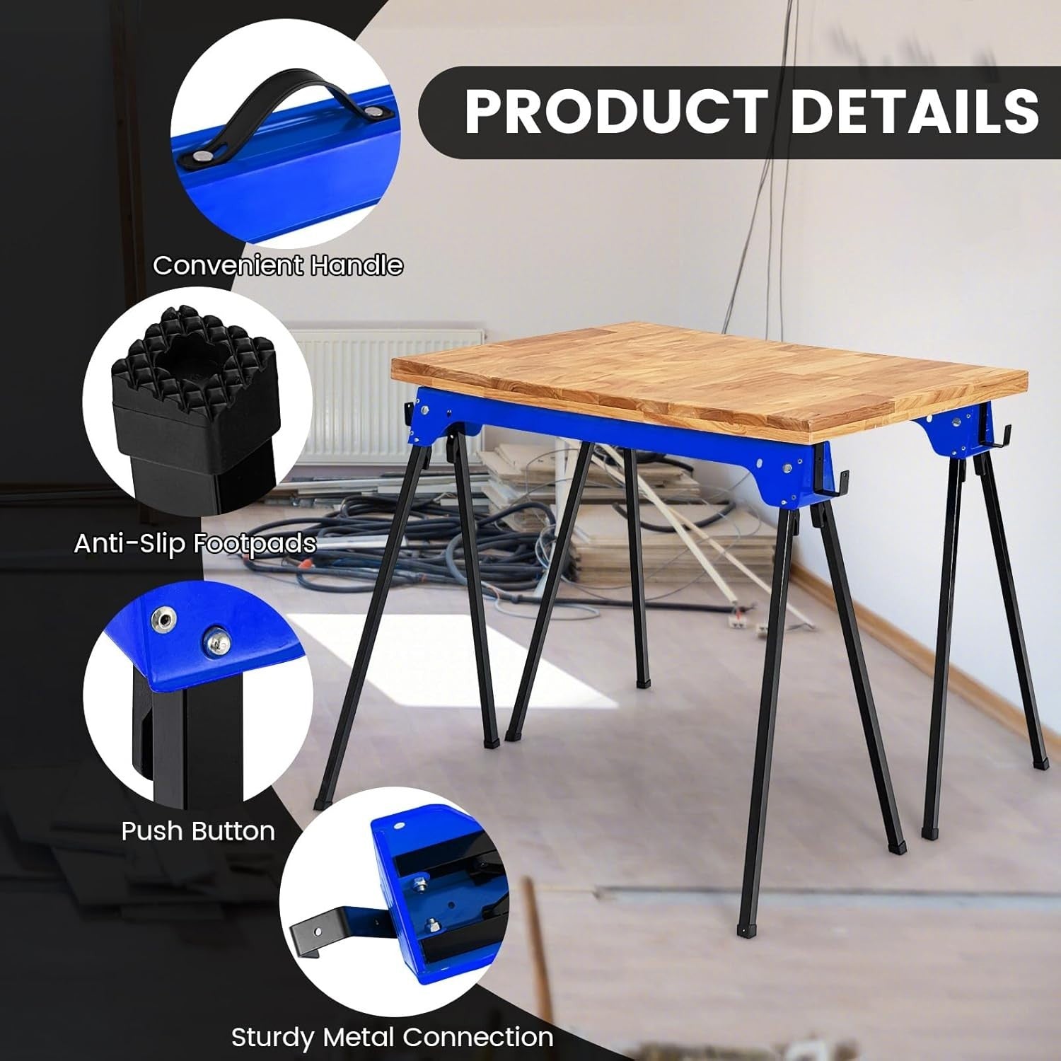 Folding Sawhorse Twin Pack Heavy Duty 454kg 2x4 Support Arms Portable 92x48