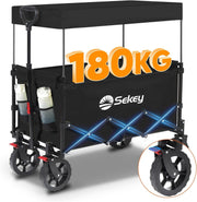 Black 250L Folding Camping Wagon 180kg Heavy Duty Canopy All Terrain Beach Cart
