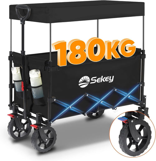 Black 250L Folding Camping Wagon 180kg Heavy Duty Canopy All Terrain Beach Cart