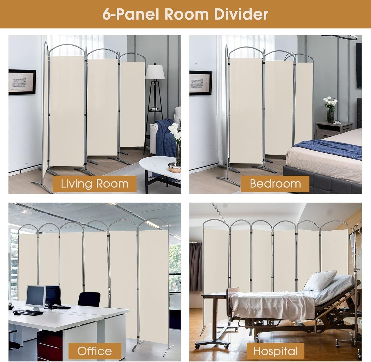 6 Panel White Folding Room Divider Privacy Screen Freestanding Partition 331x188