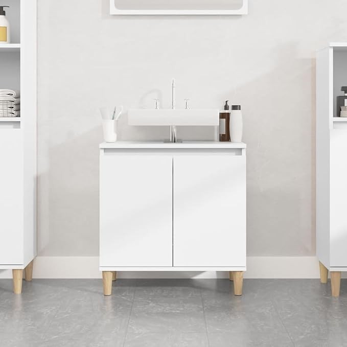White Bathroom Sink Cabinet Cupboard 58x33x60cm Modern Under Sink Vanity Storage