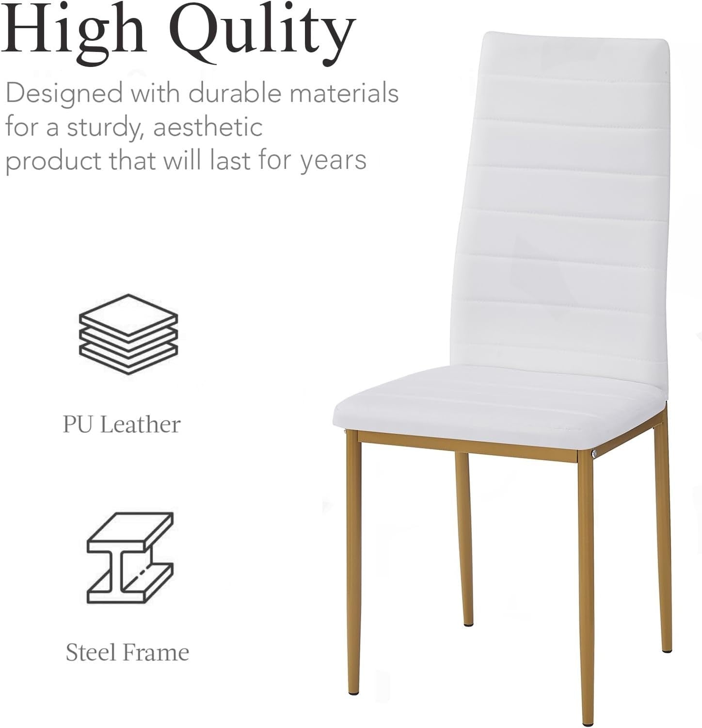 Modern Round Glass Dining Table Set with 4 Chairs | Gold Legs | Space Saving