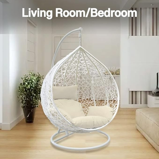 Hanging Rattan Egg Chair Swing Seat with Cushions & Stand Indoor Outdoor Hammock