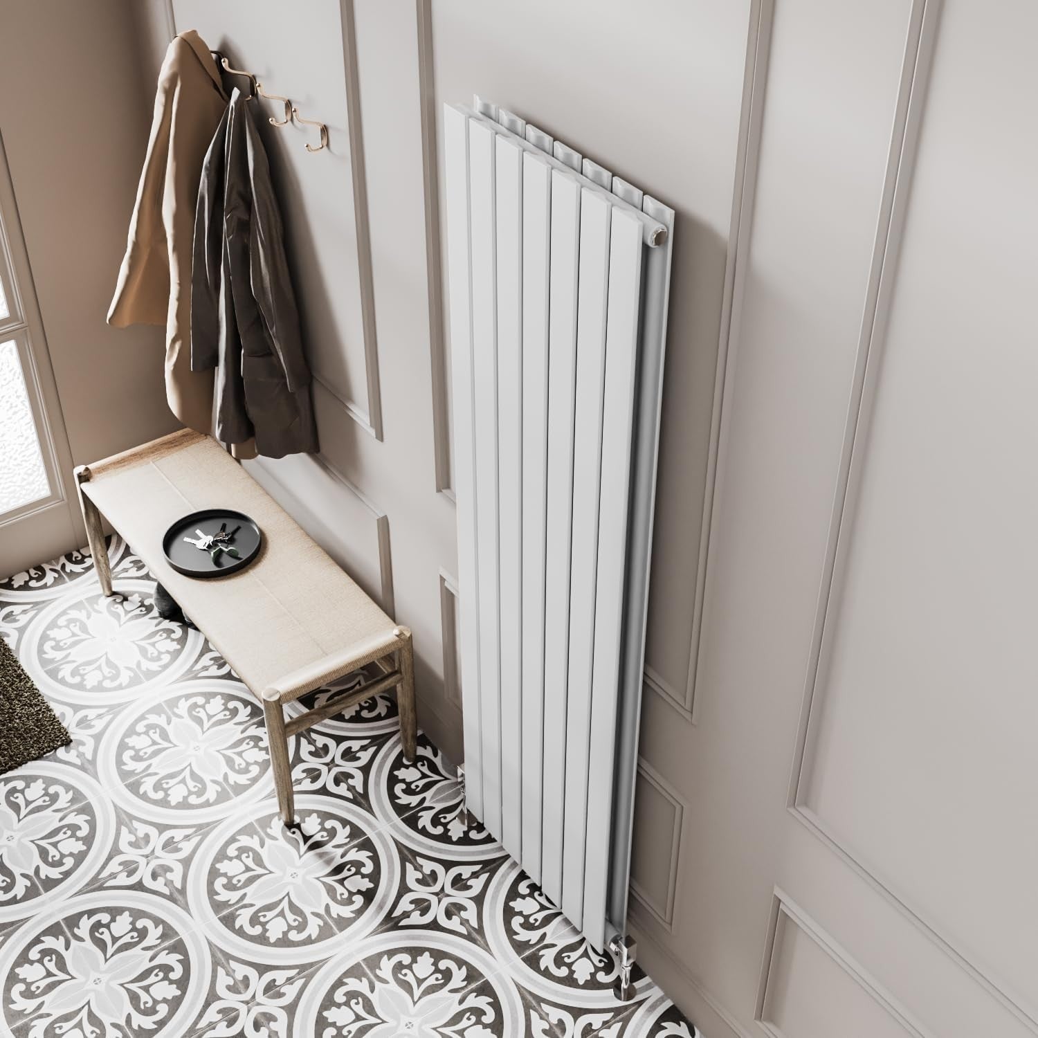 1200x476mm White Vertical Radiator Double Column Flat Panel Wall Mounted