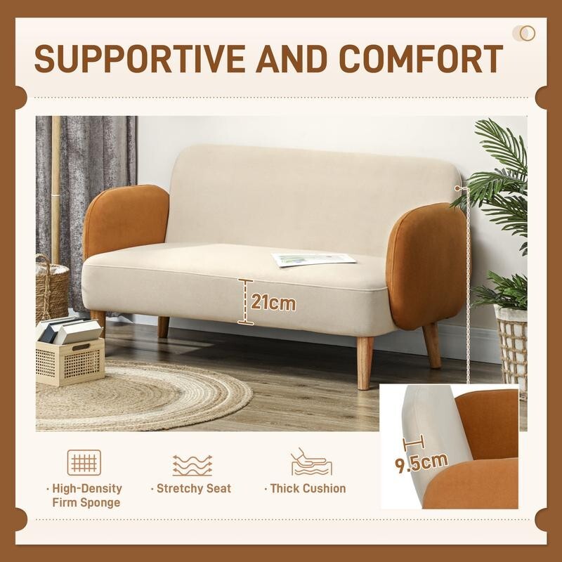 Modern 2 Seater Sofa Cream Velvet Couch Small Nordic Loveseat with Arms