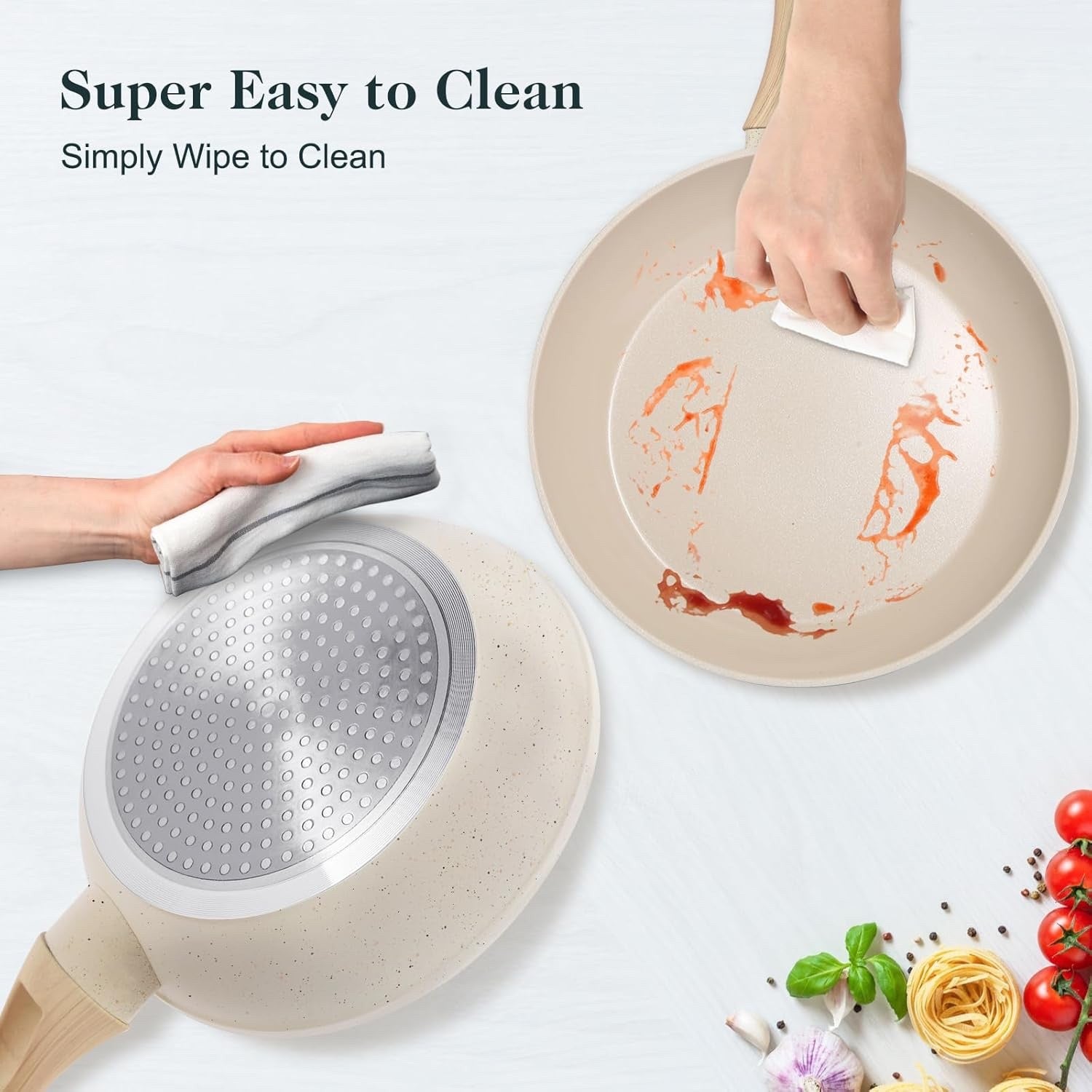 11Pcs Cream Ceramic Non Stick PFOA Free Induction Cookware Set with Lids