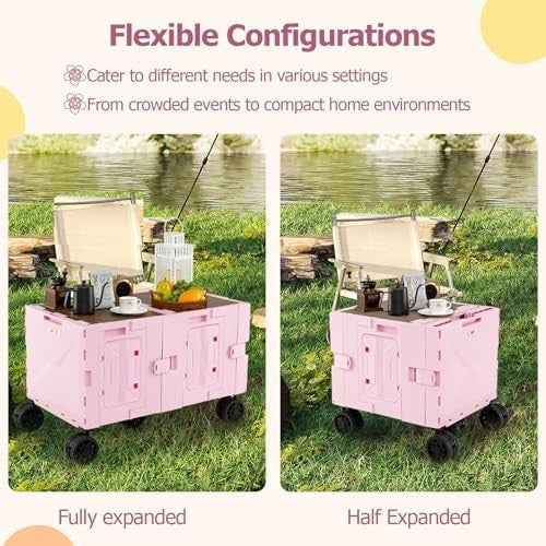 150L Folding Shopping Trolley Wagon Cart 5 Wheels Telescoping Handle Pink
