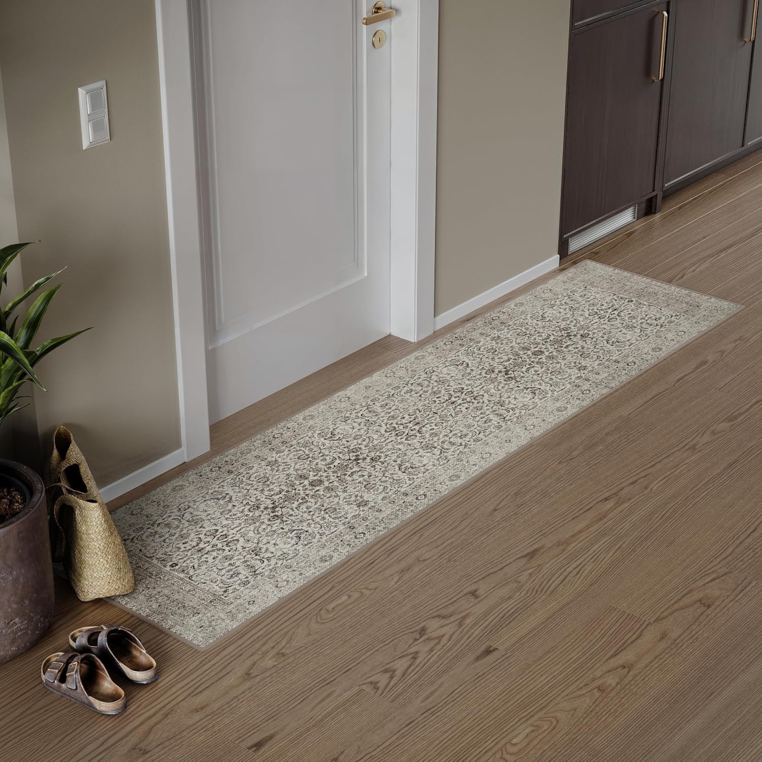 Washable Runner Rug 60x240cm Non-Slip Soft Hallway Kitchen Bedroom Mat Cream