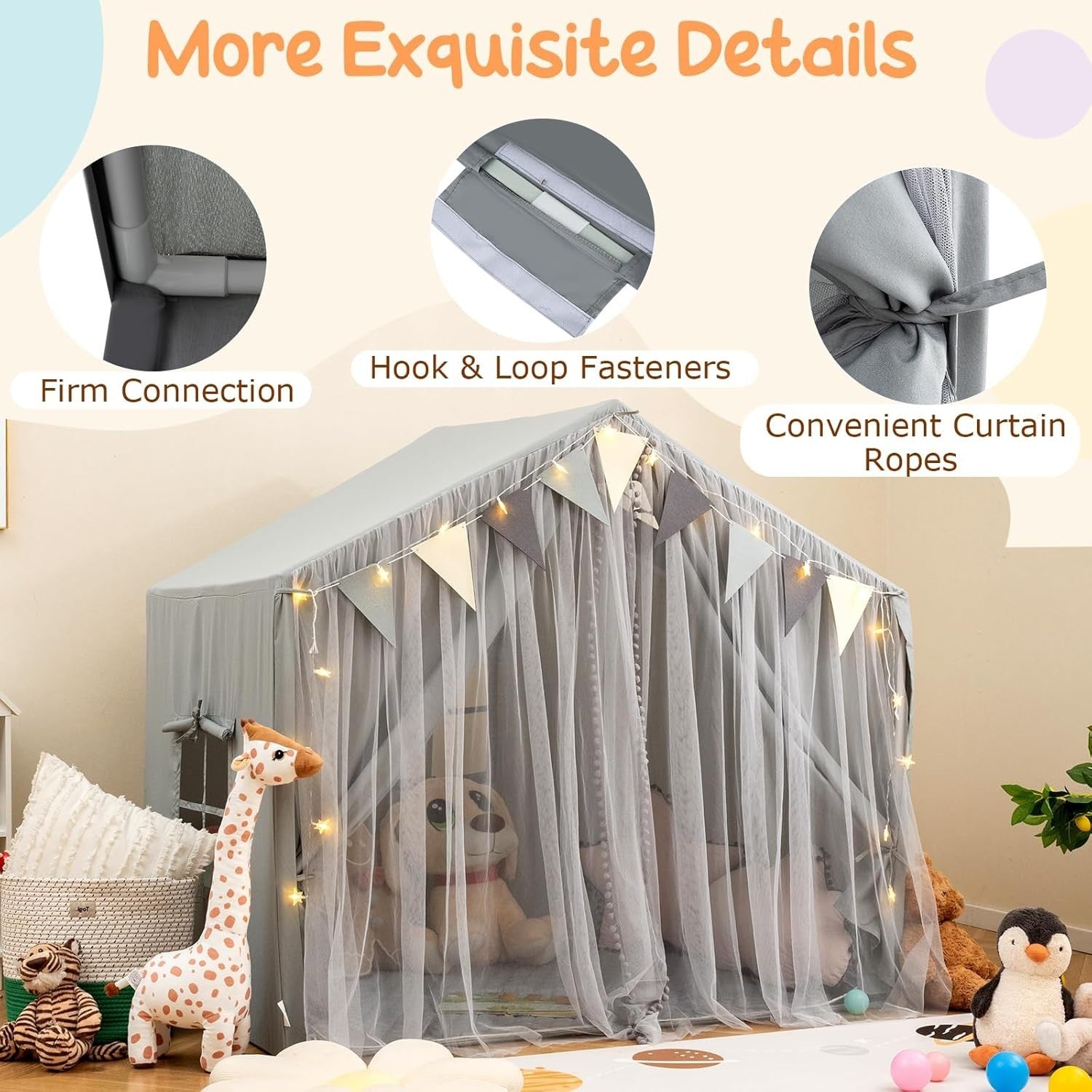 Large Kids Fairy Castle Play Tent Indoor w Mat Lights Windows Gift