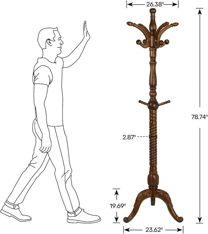 Ash Wood Coat Rack 200cm Freestanding 8 Hooks Vintage Hall Tree Stand
