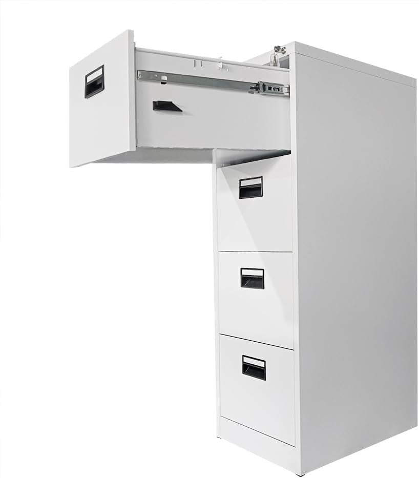 White Metal Filing Cabinet 4 Drawer Lockable 132cm Office Storage