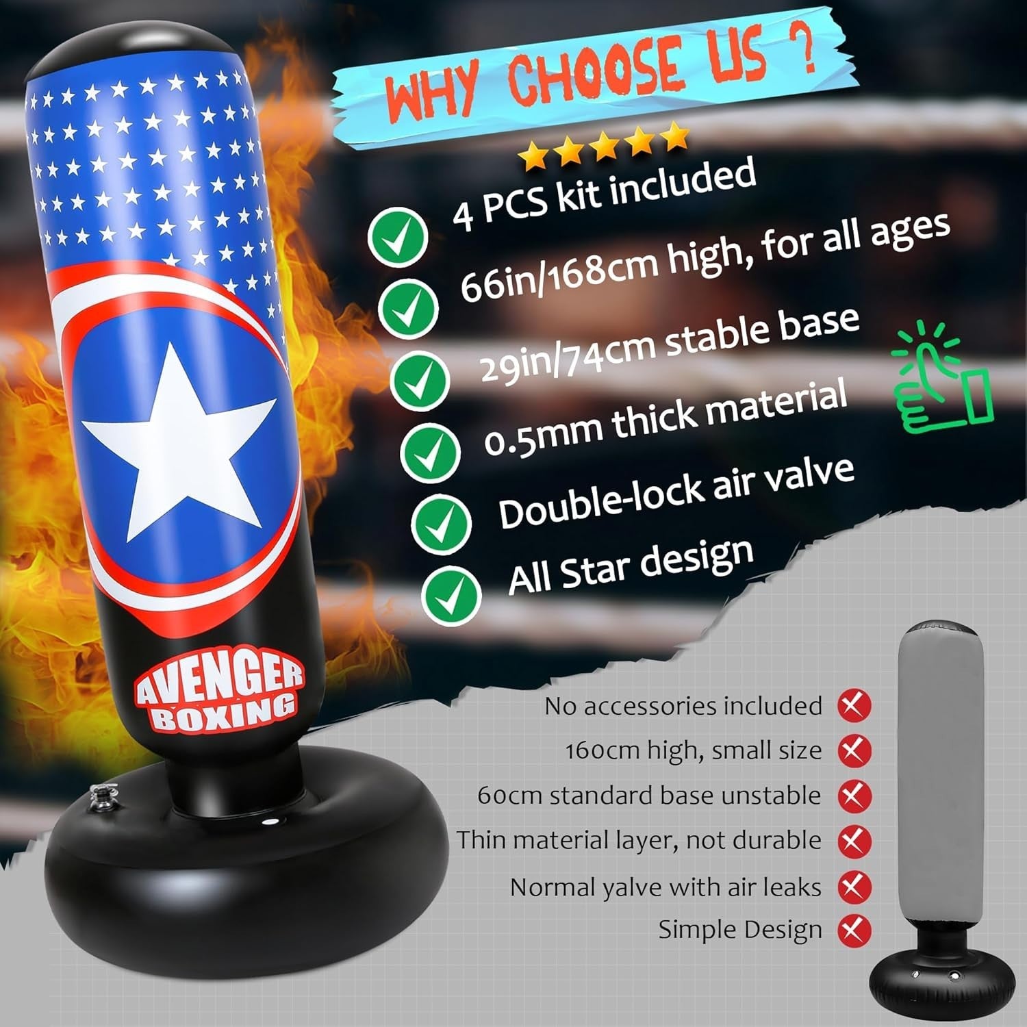 Kids Inflatable Punching Bag 66in Free Standing Boxing Set Gloves