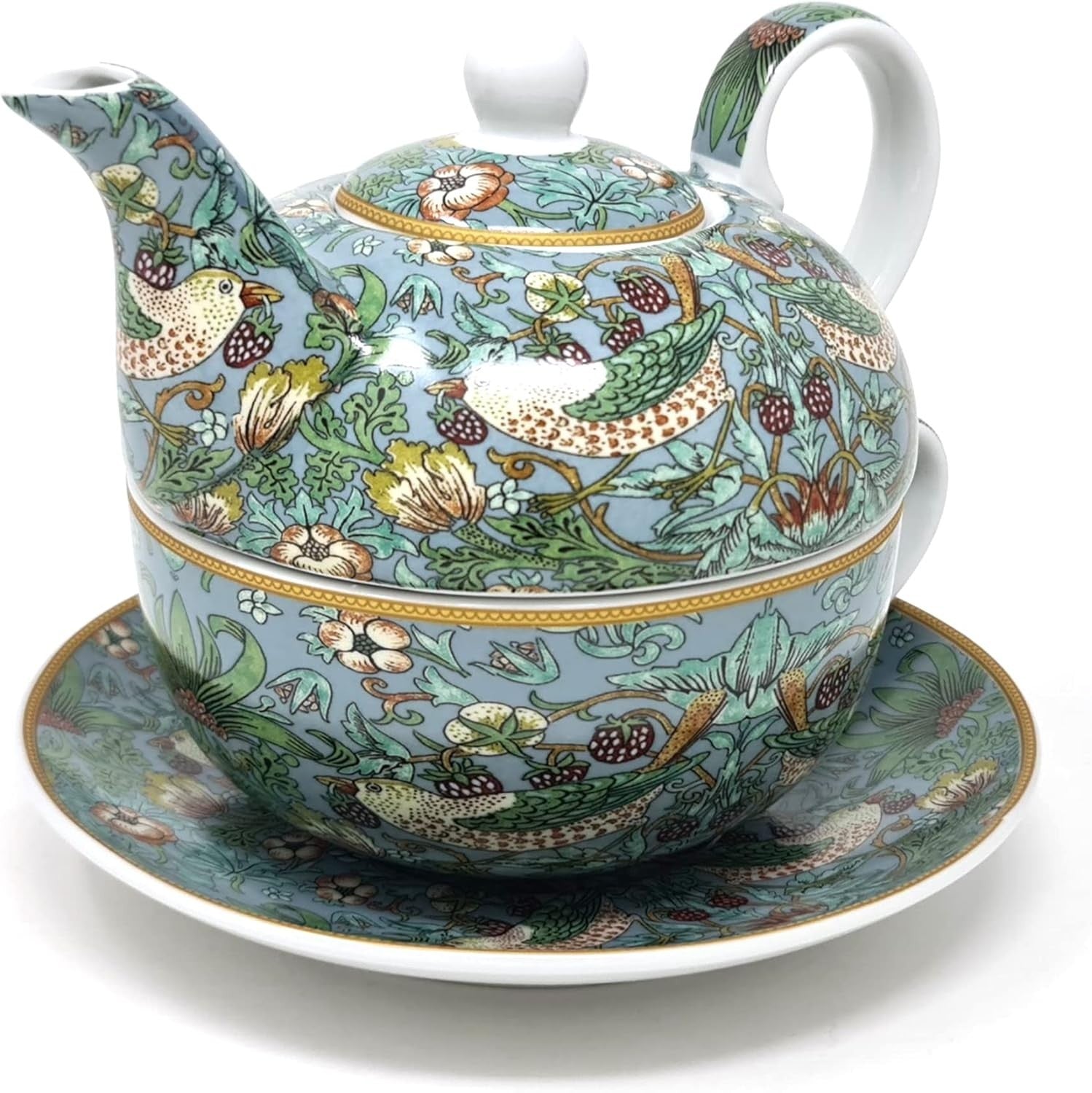Tea For One Teapot Cup Saucer Set 600ml Fine China Teal Gift Boxed