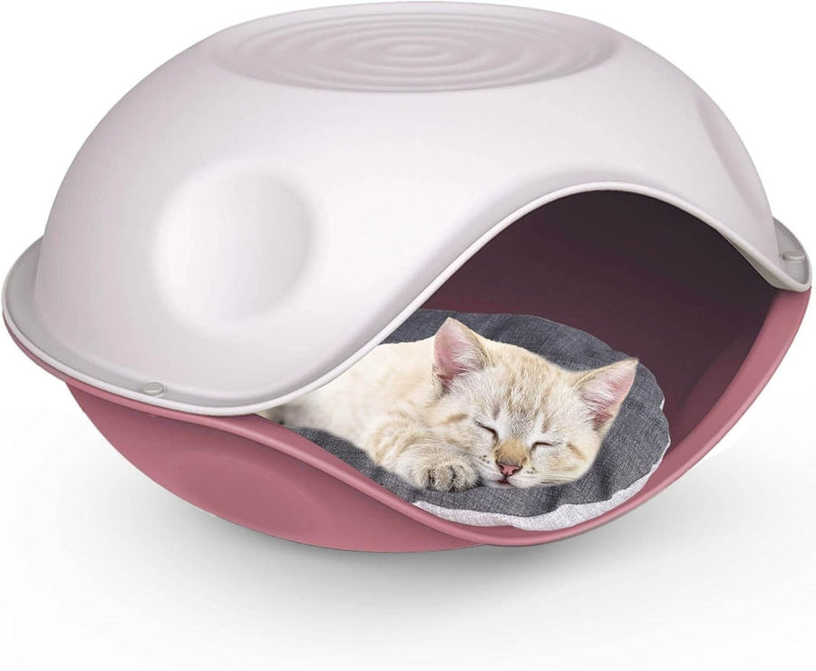 Waterproof Pink Plastic Pet House Bed 2-in-1 Kennel Cozy 57.5x31x15.5cm