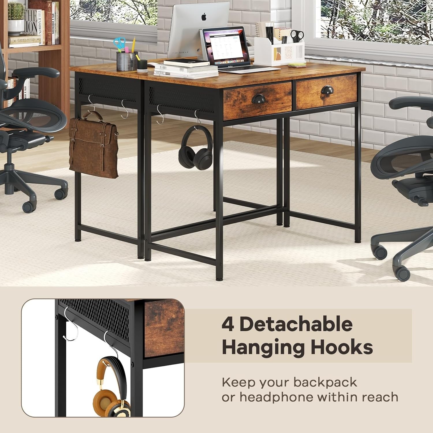 Computer Desk with Drawers Rustic Brown Black Home Office Study Table