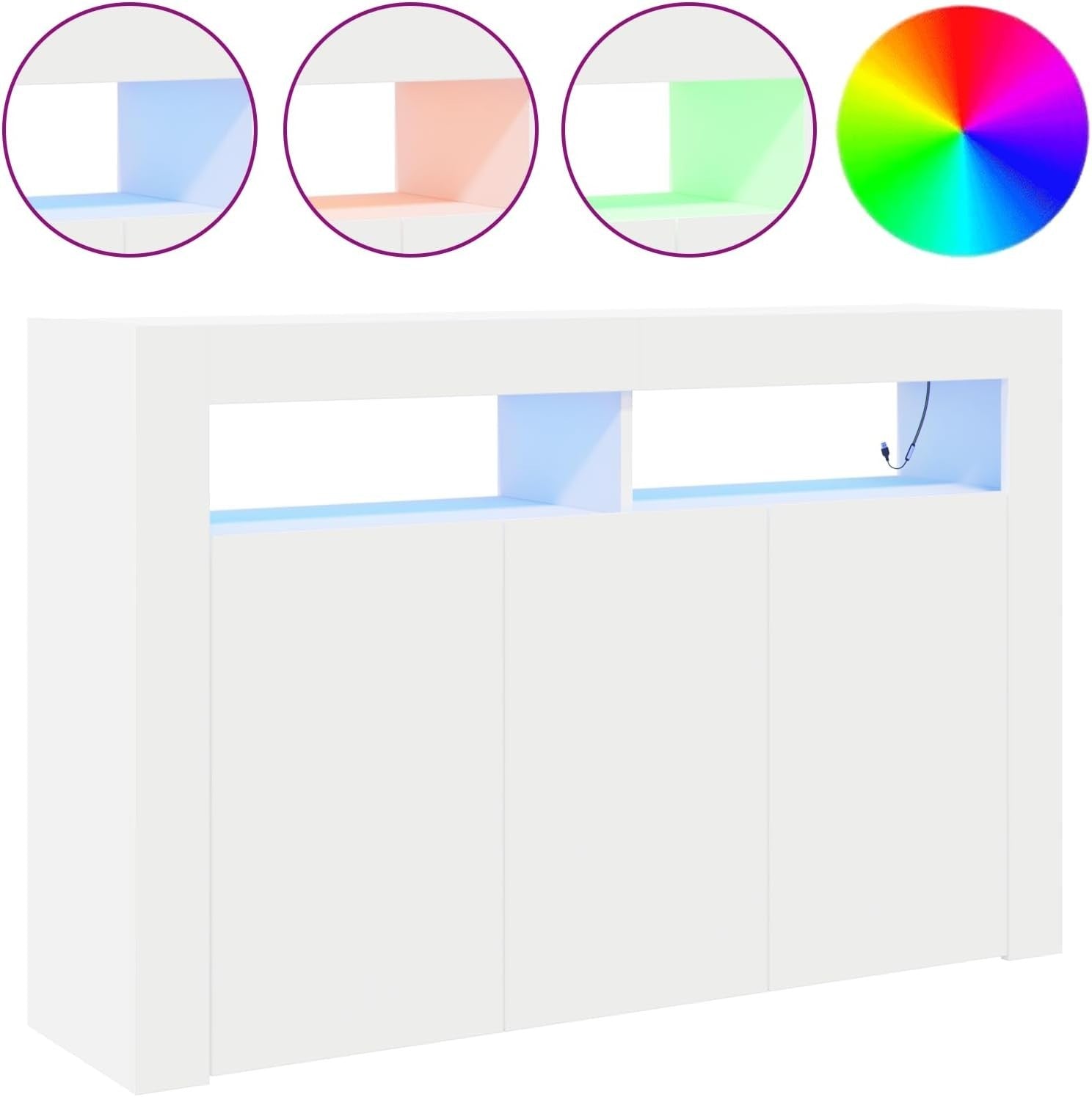 Modern White Sideboard with LED Lighting | Spacious 3-Door Storage Unit