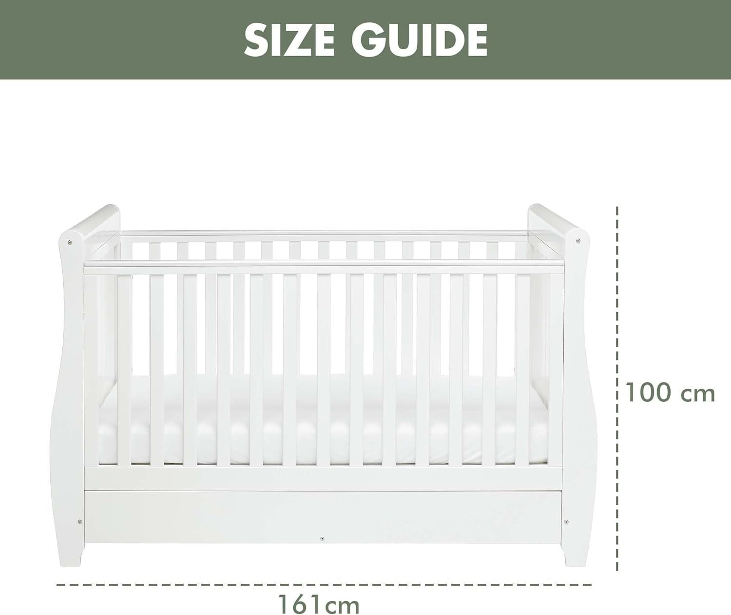 Baby Cot Bed Convertible Toddler Day Bed Adjustable Height Solid Wood White