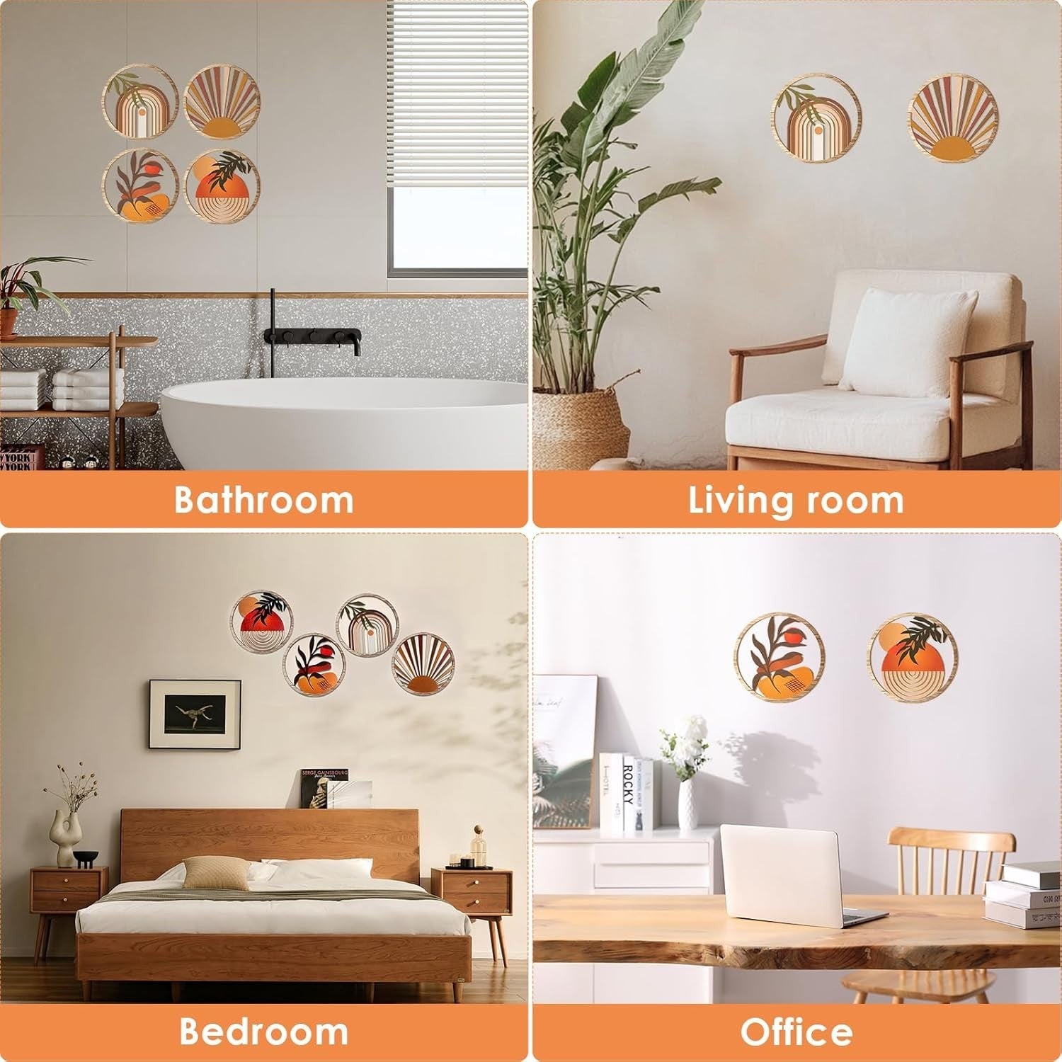 4pcs Boho Wooden Wall Art Round Hollow Decor 20cm