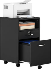 Black Lockable Mobile File Cabinet 39x40x65cm A4 Letter Storage