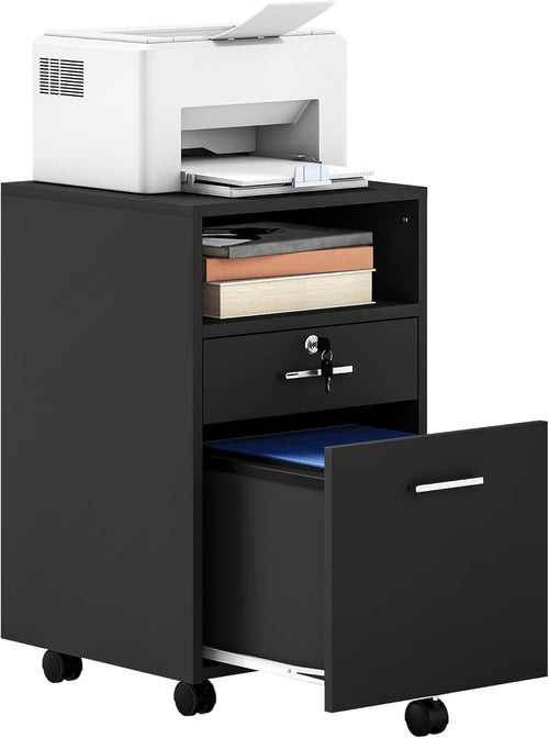 Black Lockable Mobile File Cabinet 39x40x65cm A4 Letter Storage