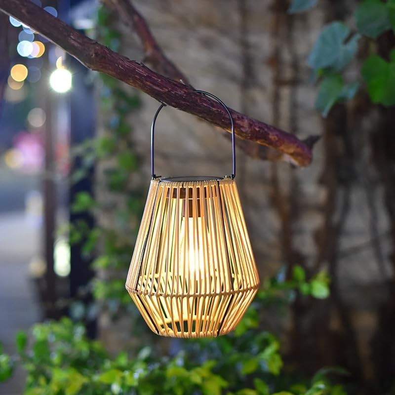 Japanese Hanging Solar Lantern – Rattan Outdoor Garden Light (Style B)