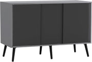Modern Grey & Black 3 Door Sliding Sideboard Cabinet with Wooden Legs