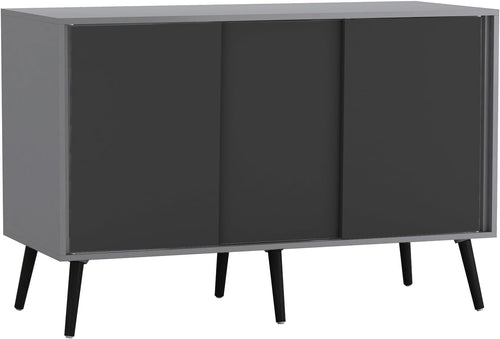 Modern Grey & Black 3 Door Sliding Sideboard Cabinet with Wooden Legs