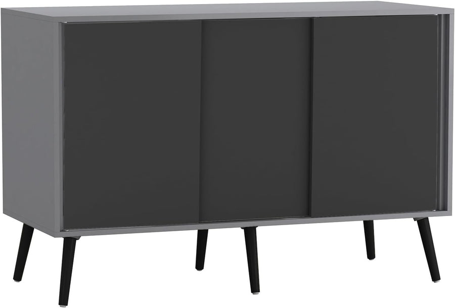 Modern Grey & Black 3 Door Sliding Sideboard Cabinet with Wooden Legs
