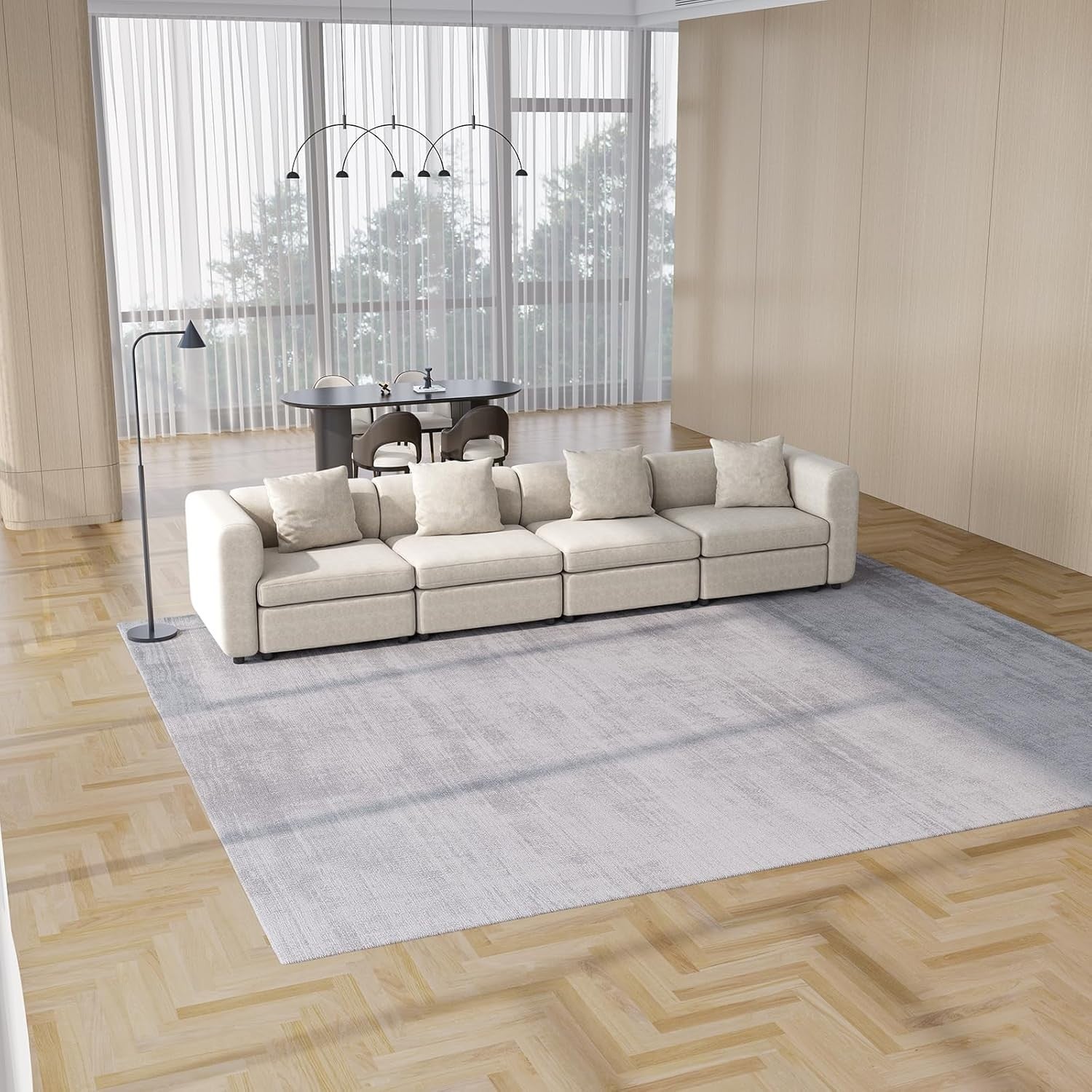 Oversized Velvet 4 Seater Sofa Beige Sectional 380CM Modern Comfy Couch