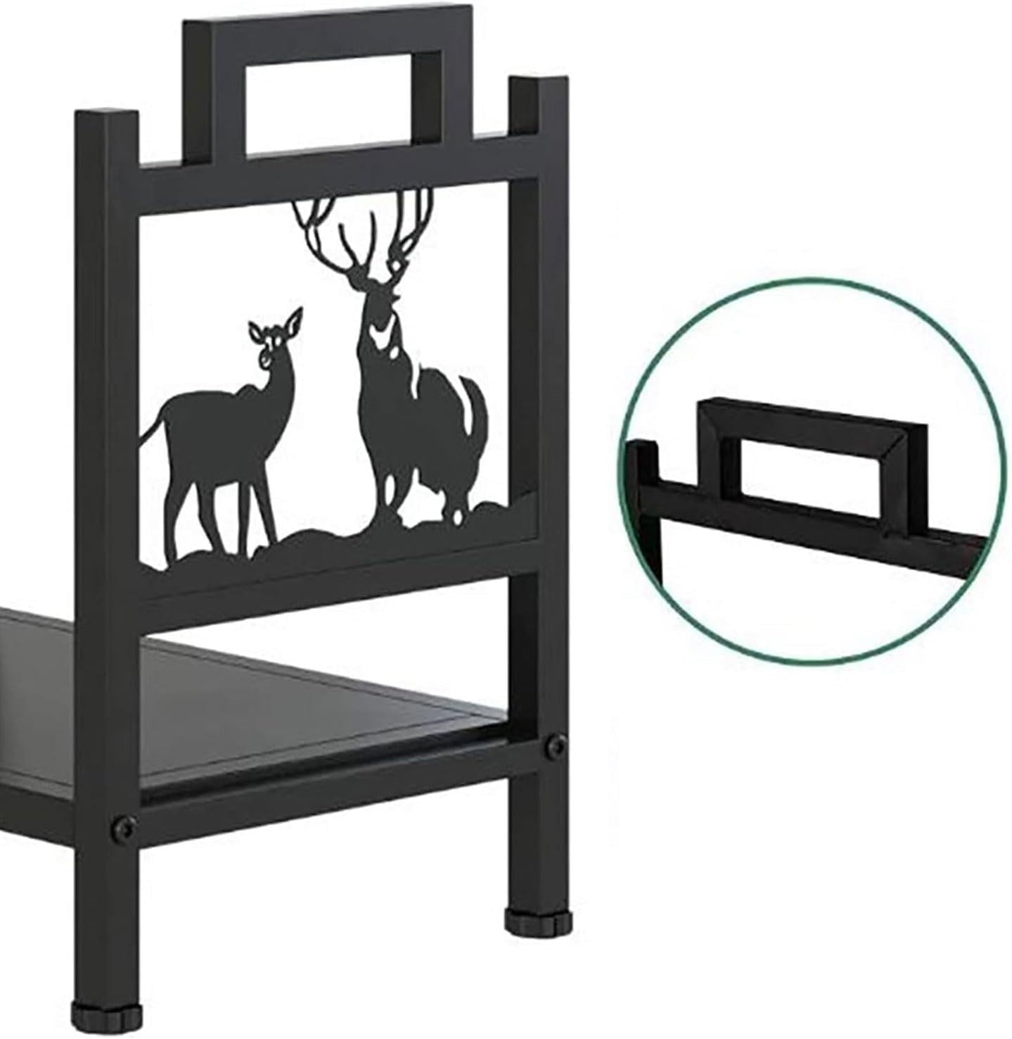 Firewood Log Holder Indoor Outdoor Rack Black Steel Sturdy Elk Design
