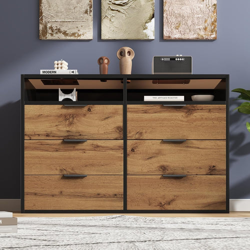 Rustic Oak Sideboard Cabinet 6 Drawers 2 Shelves Storage Living Room Hallway