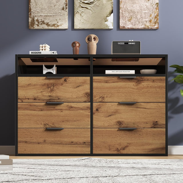 Rustic Oak Sideboard Cabinet 6 Drawers 2 Shelves Storage Living Room Hallway