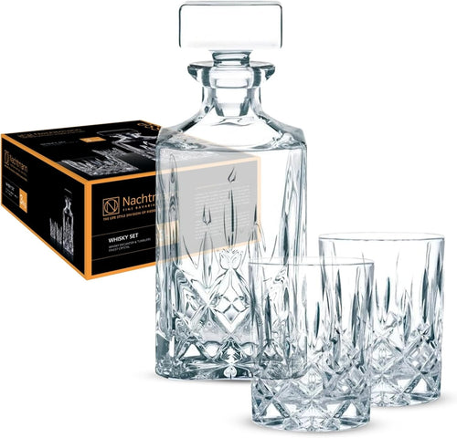 Crystal Whiskey Decanter Set with 2 Glasses | Premium Cut Glass Gift Box