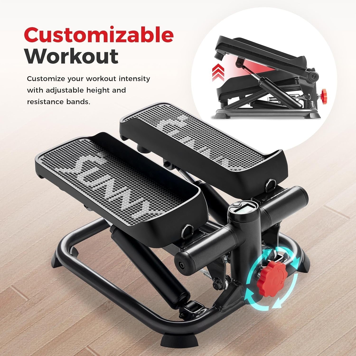 Smart Mini Stair Stepper for Home w/ LCD Monitor, Quiet Motion & Bands