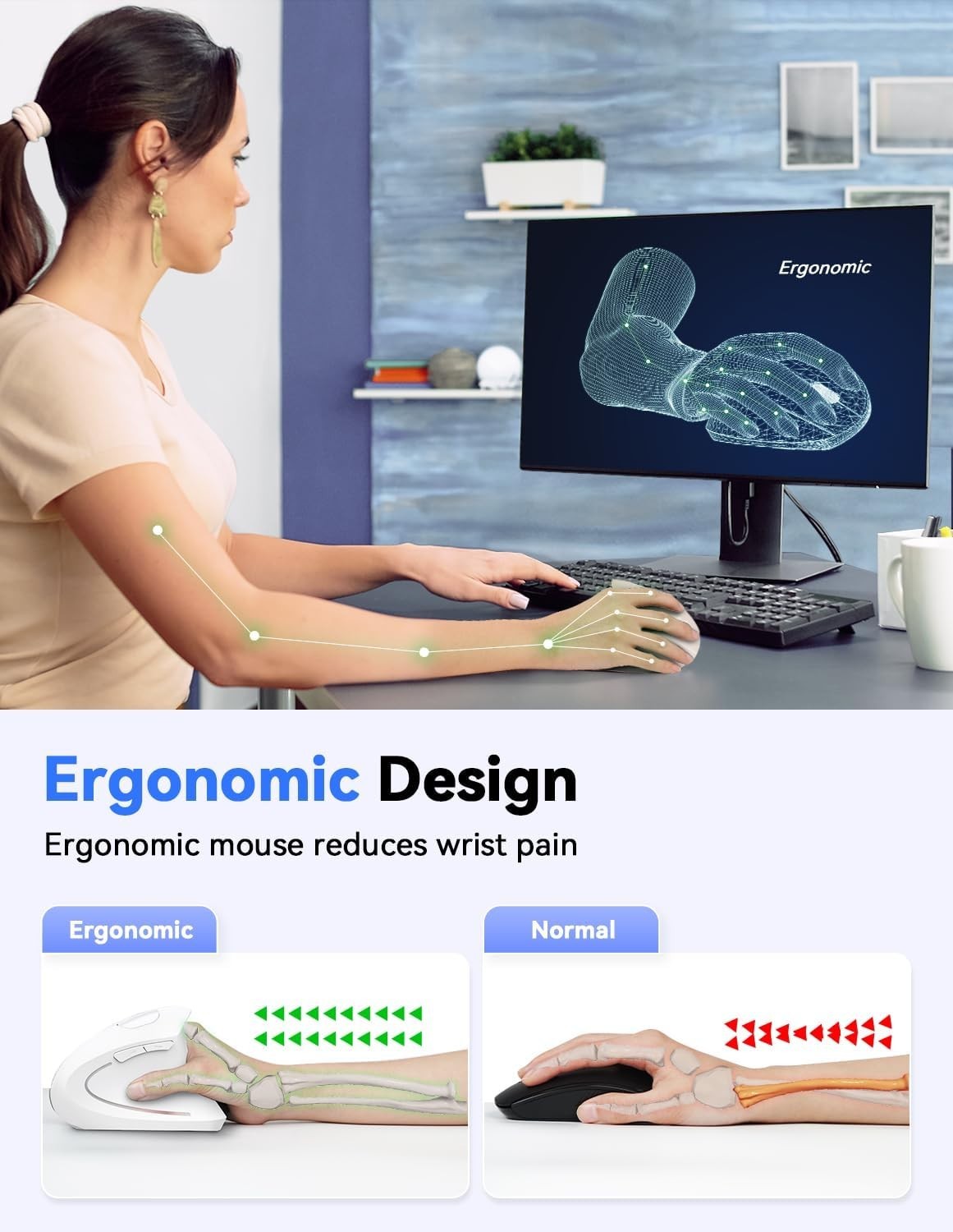 Vertical Ergonomic Wireless Mouse 4800DPI Silent 6 Button USB