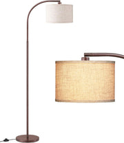 Modern Arc Floor Lamp Adjustable Linen Shade Brown Standing Light E27