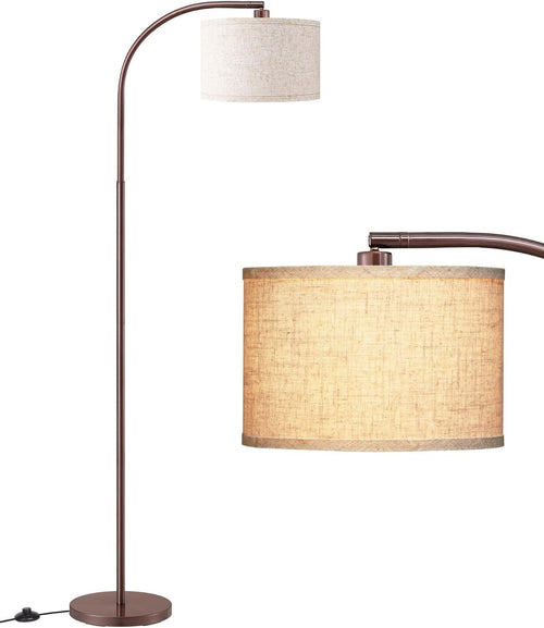 Modern Arc Floor Lamp Adjustable Linen Shade Brown Standing Light E27