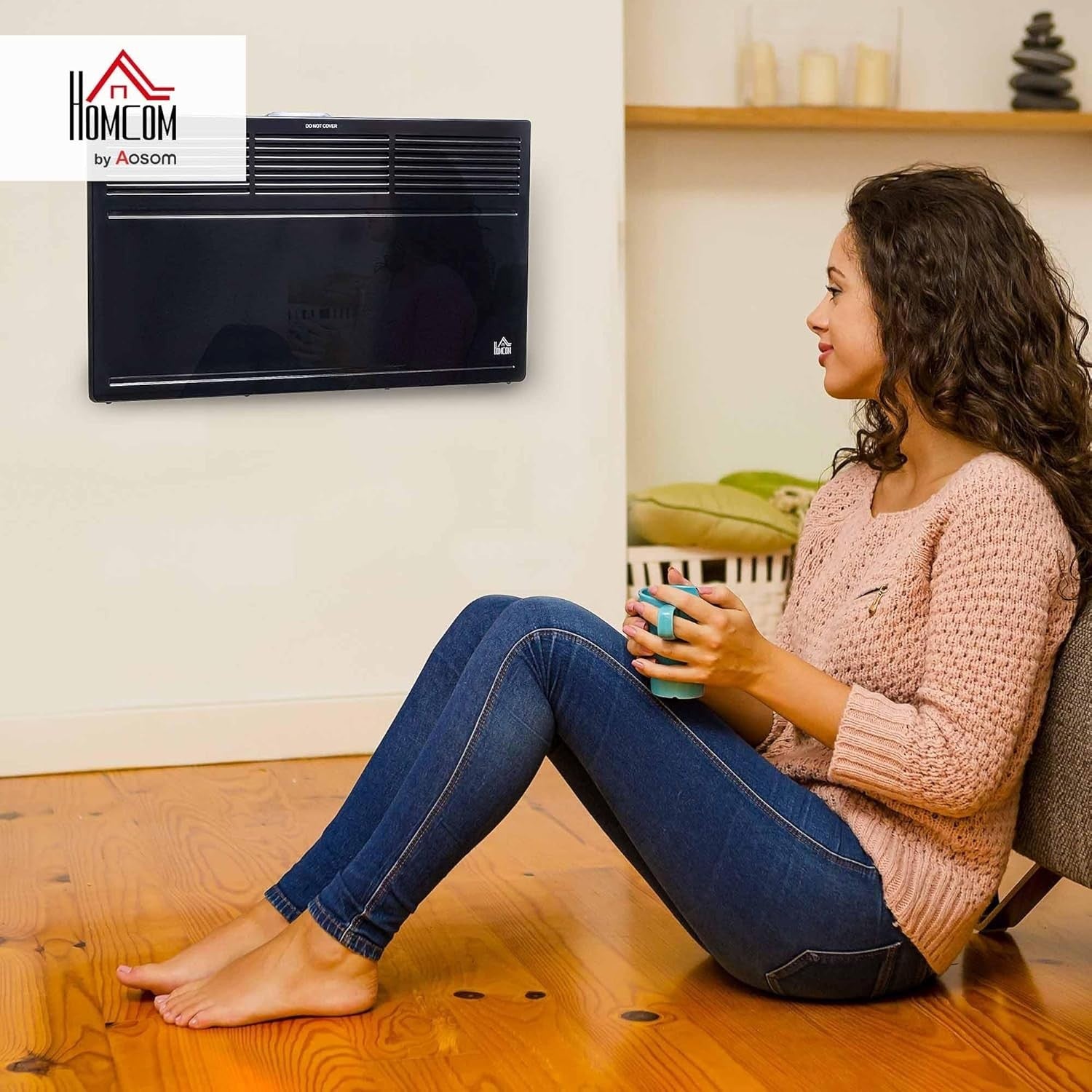 650W/1300W Portable Convector Heater Freestanding or Wall-Mounted Black