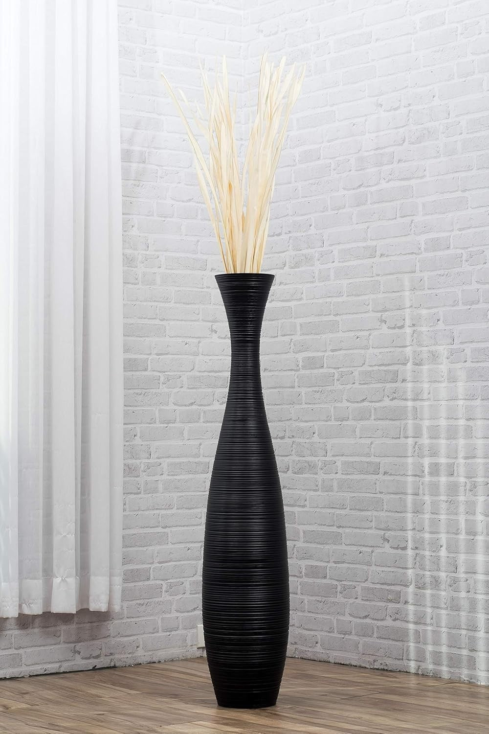 Tall Black Floor Vase 105cm Wooden Decor for Pampas Grass Display