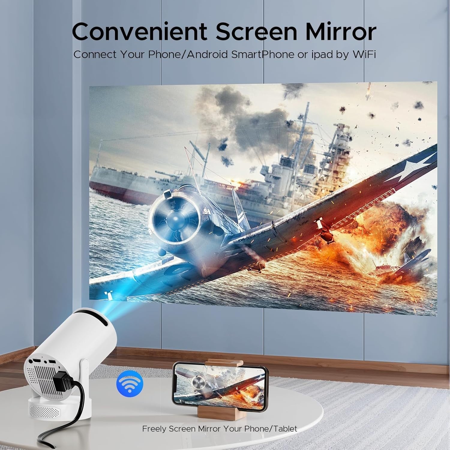 Mini Smart Projector 4K Support Android 11 WiFi 6 BT Portable 220°