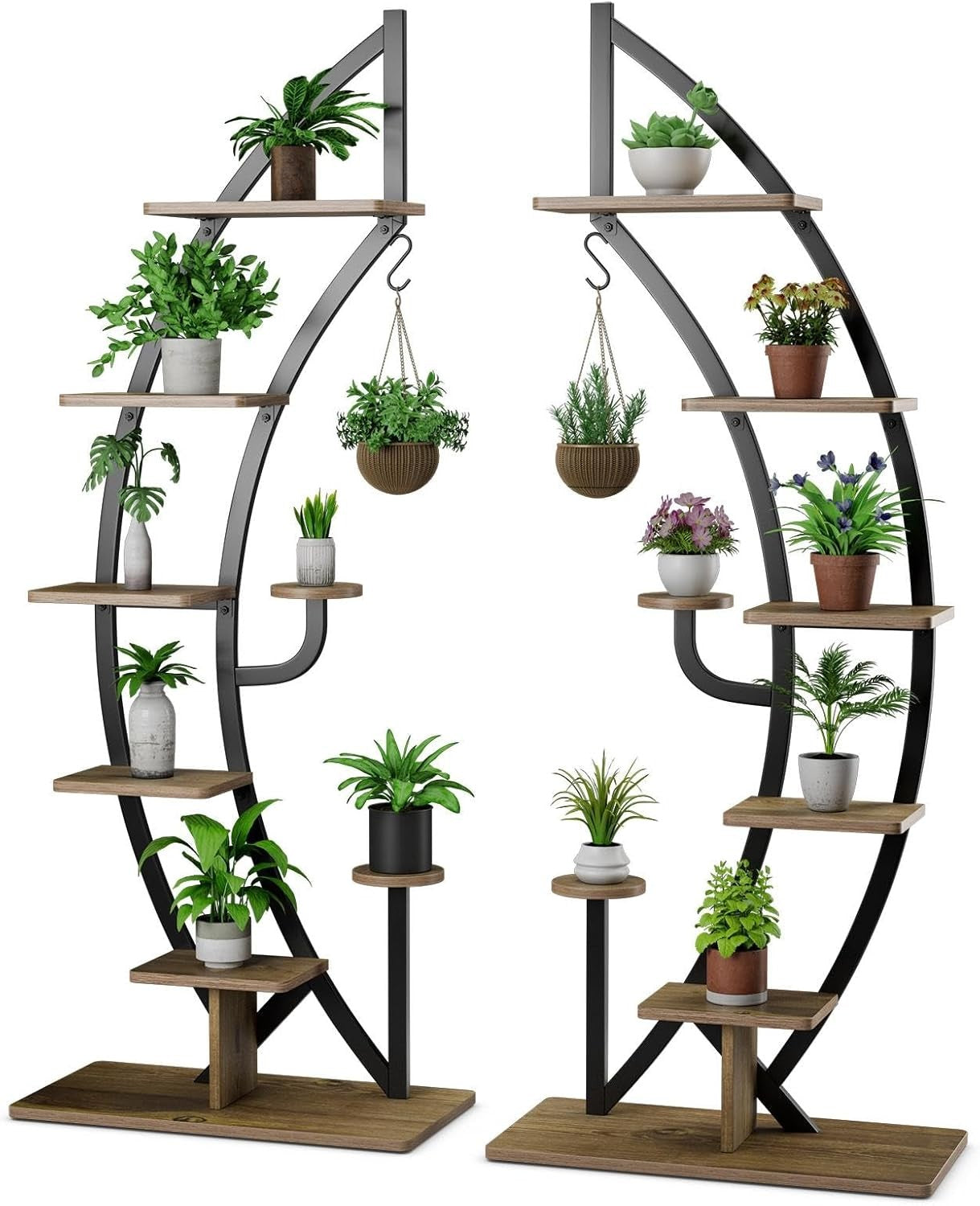 8 Tier Half Moon Plant Stand 2 Pack Metal Flower Shelf Indoor Display Rack Moder