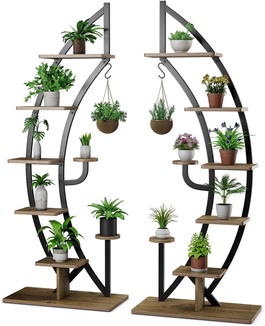 8 Tier Half Moon Plant Stand 2 Pack Metal Flower Shelf Indoor Display Rack Moder