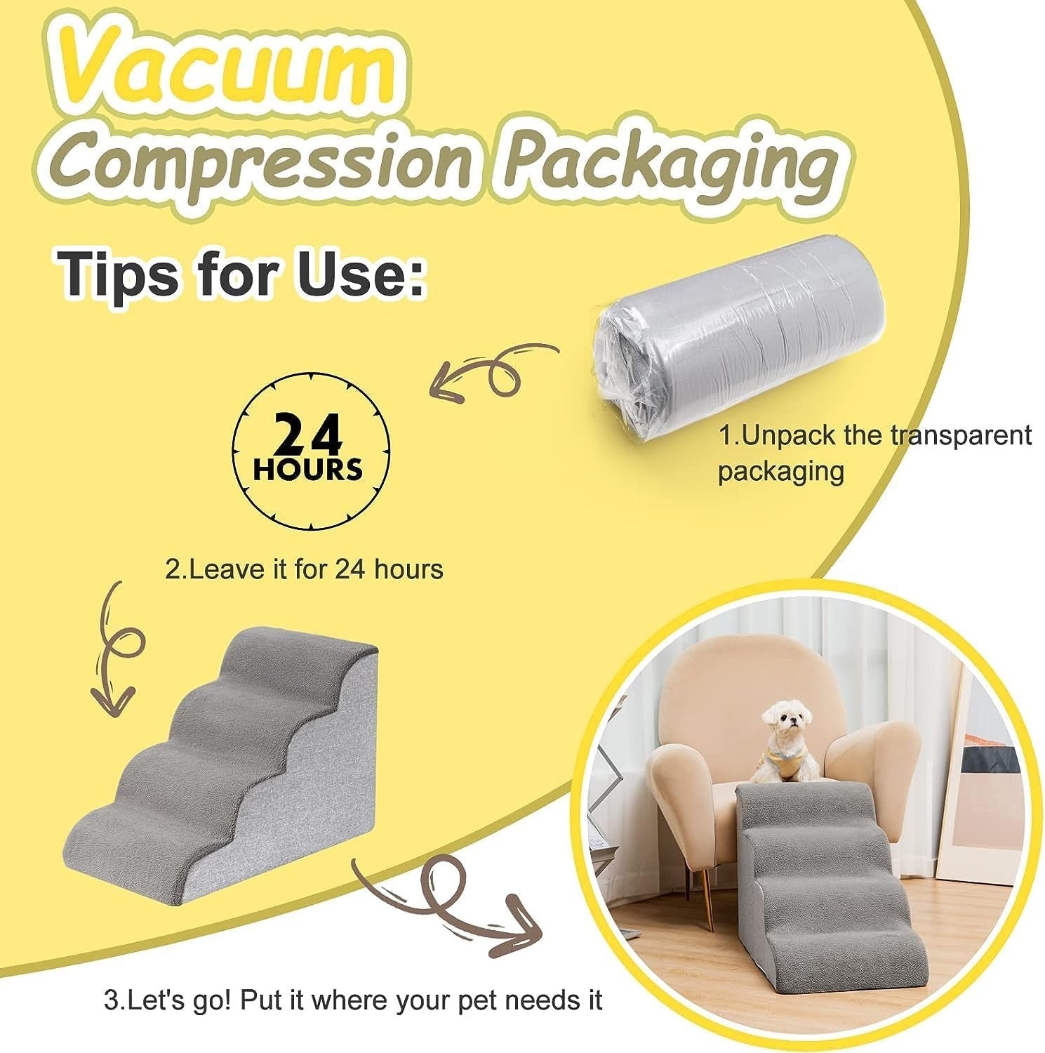 4 Tier Dog Stairs for Bed Non Slip Foam Pet Ramp Grey