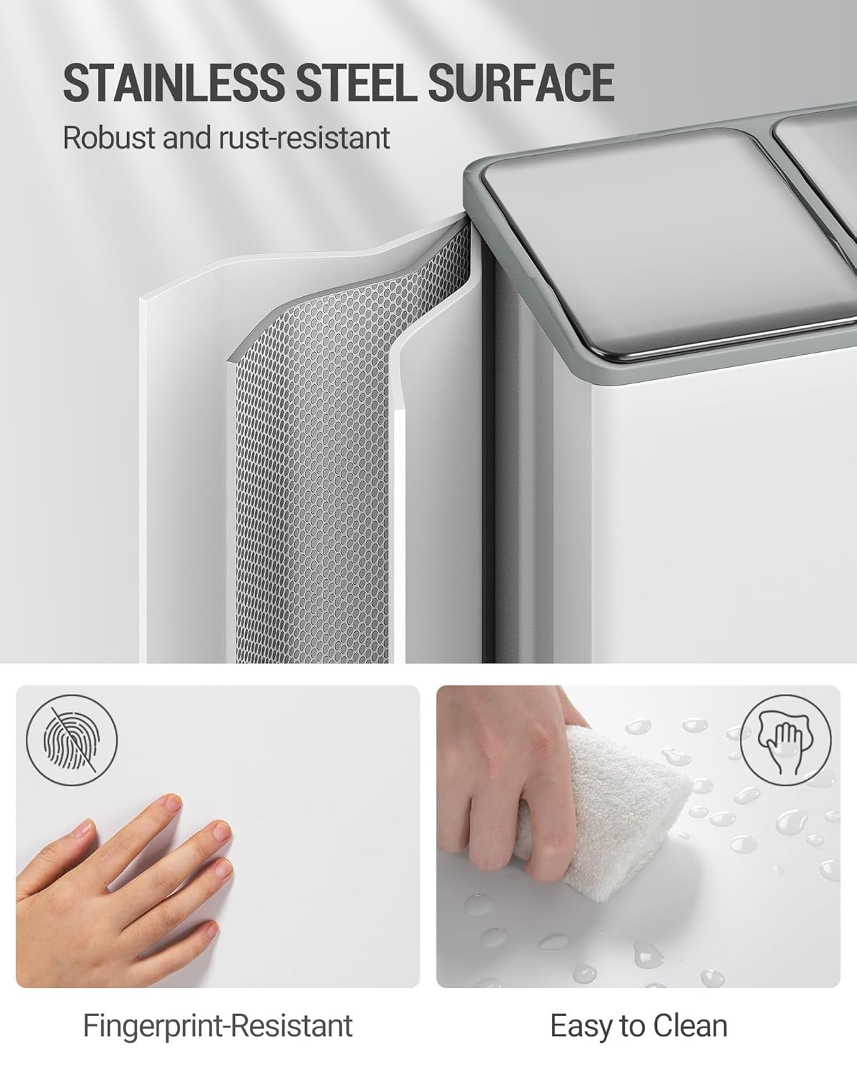 60L Double Kitchen Recycling Bin | 2 x 30L Stainless Steel Pedal Bin White