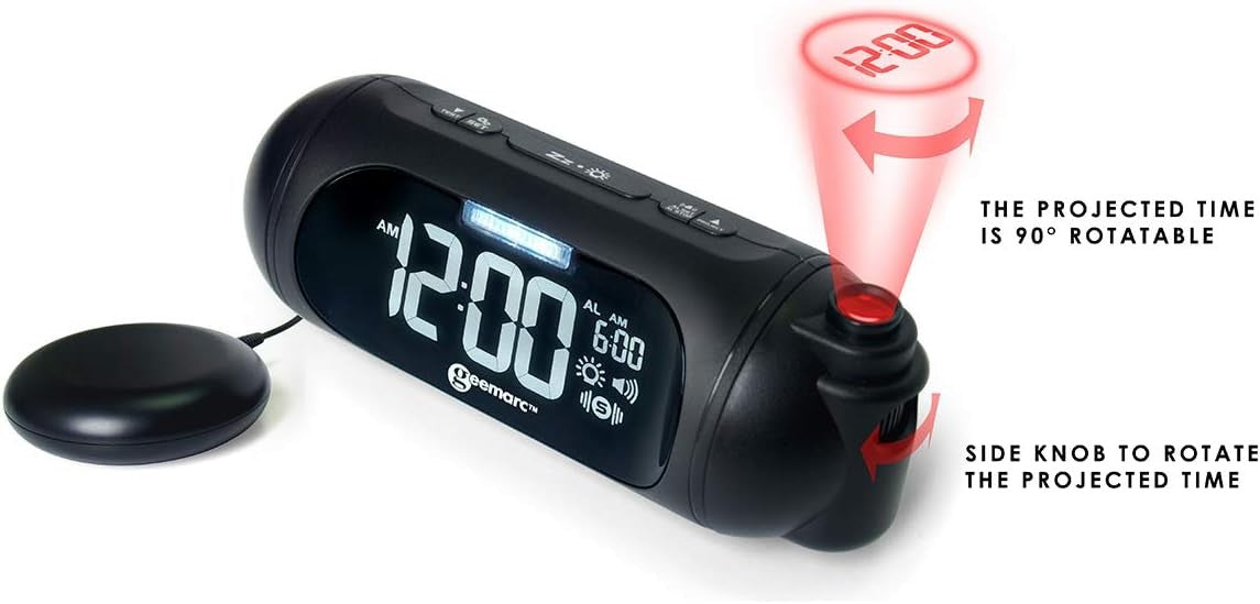 Extra Loud Alarm Clock Projector Vibrating Shaker Pad Heavy Sleepers