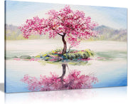 Japanese Cherry Blossom Tree Canvas Wall Art Lake Landscape Home Decor Print